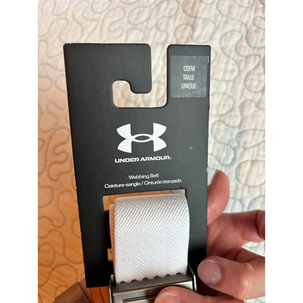 Under Armour Mens Golf Webbing Belt White Silver Cut-to-Fit